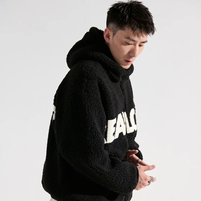 Winter Hooded Lambswool Rabbit Fur Coat Letters Fashion Brand Cotton-Padded Clothes Couple Clothes