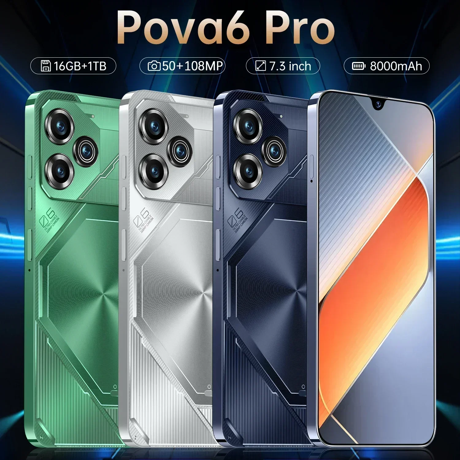 2024 Новый оригинальный флагманский смартфон Pova 6 Pro Global Edition 5G + Размер 9200 7 3 дюйма 22G