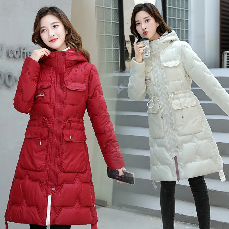 

Длинное пальто с капюшоном Parker, куртка 2022, женское осенне-зимнее толстое теплое пальто, Тканое, Трендовое, белое, черное, корейское пальто, па...