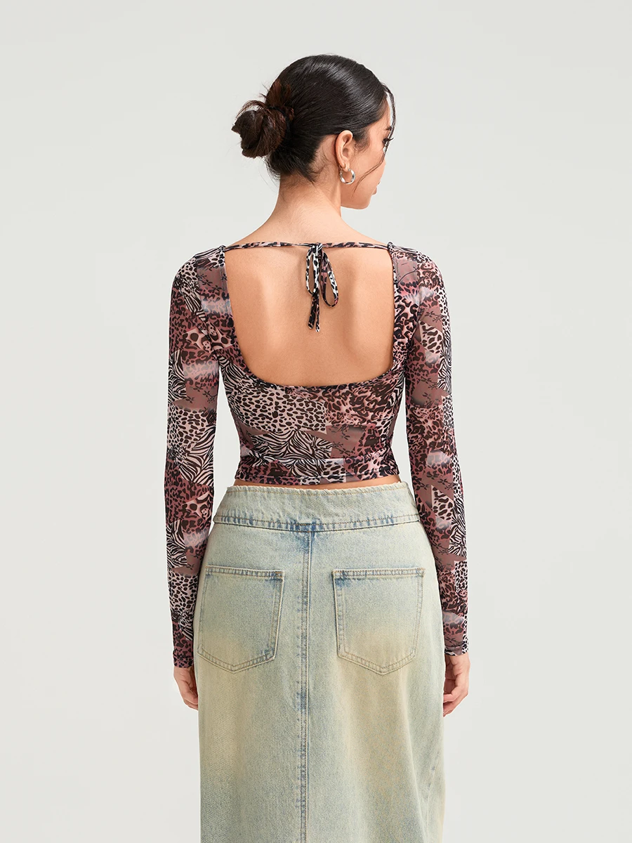 Женские осенние укороченные топы с леопардовым принтом и галстуком-бабочкой