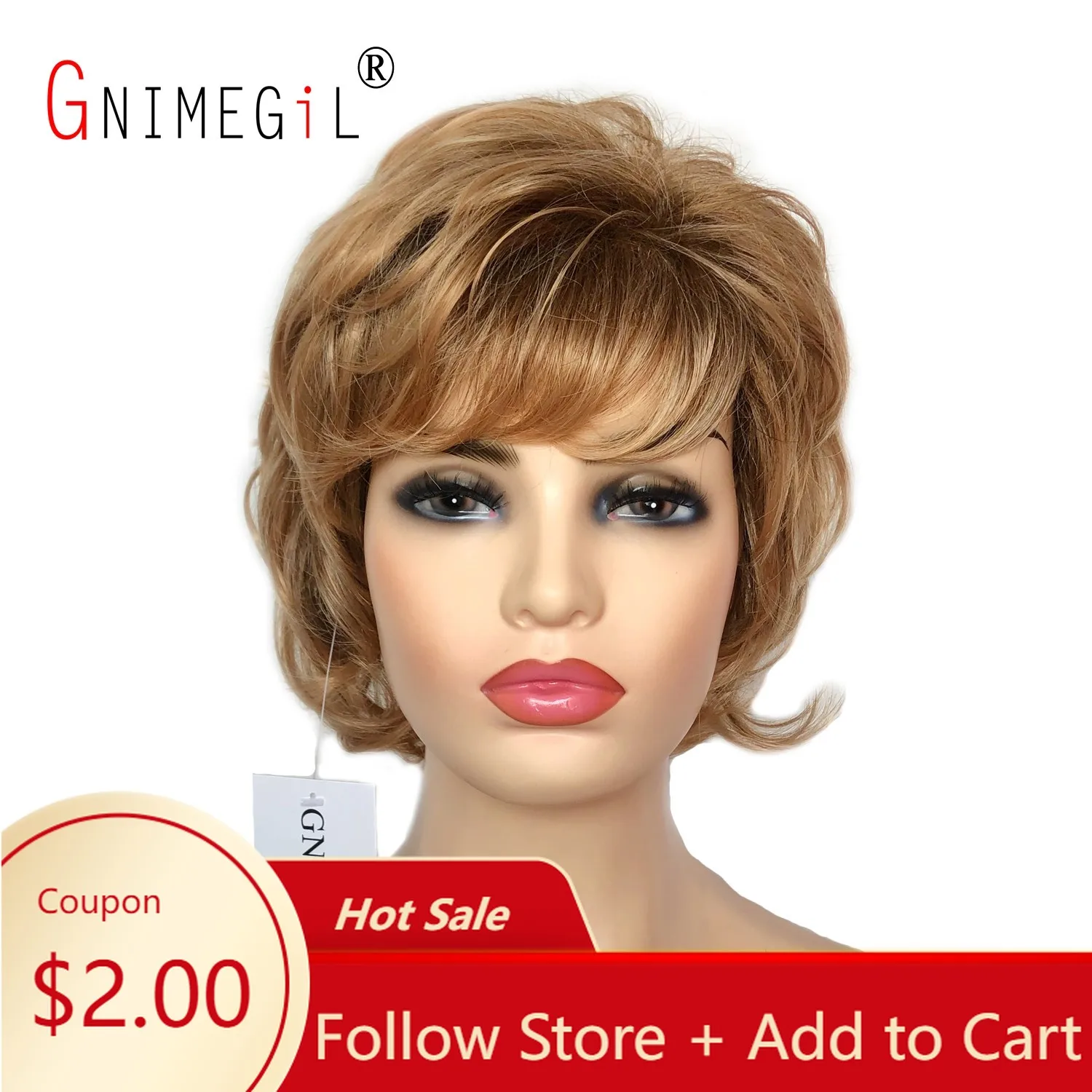 

GNIMEGIL Curly Wigs for Women Short Synthetic Hair Blonde Lady Wig with Bangs Natural Looking Girl Hair Costume Party Family Wig