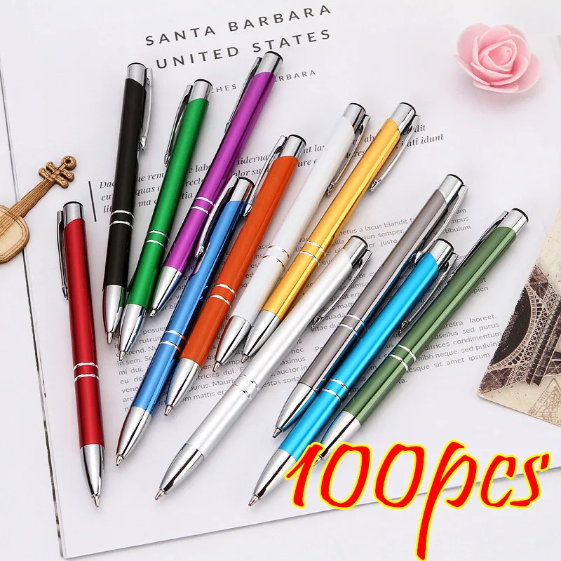 

100 Pcs/lot 12 Colors Business Ballpoint Pens Stationery Ballpen Novelty Gift Office Material School Supplies Free Custom Logo