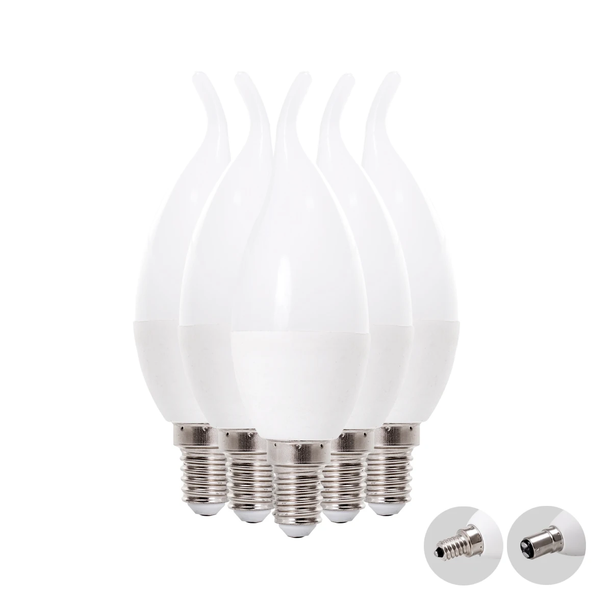 Светодиодные лампы E14 E12 B15 в форме пламени 5 Вт с пластиковым матовым алюминиевым