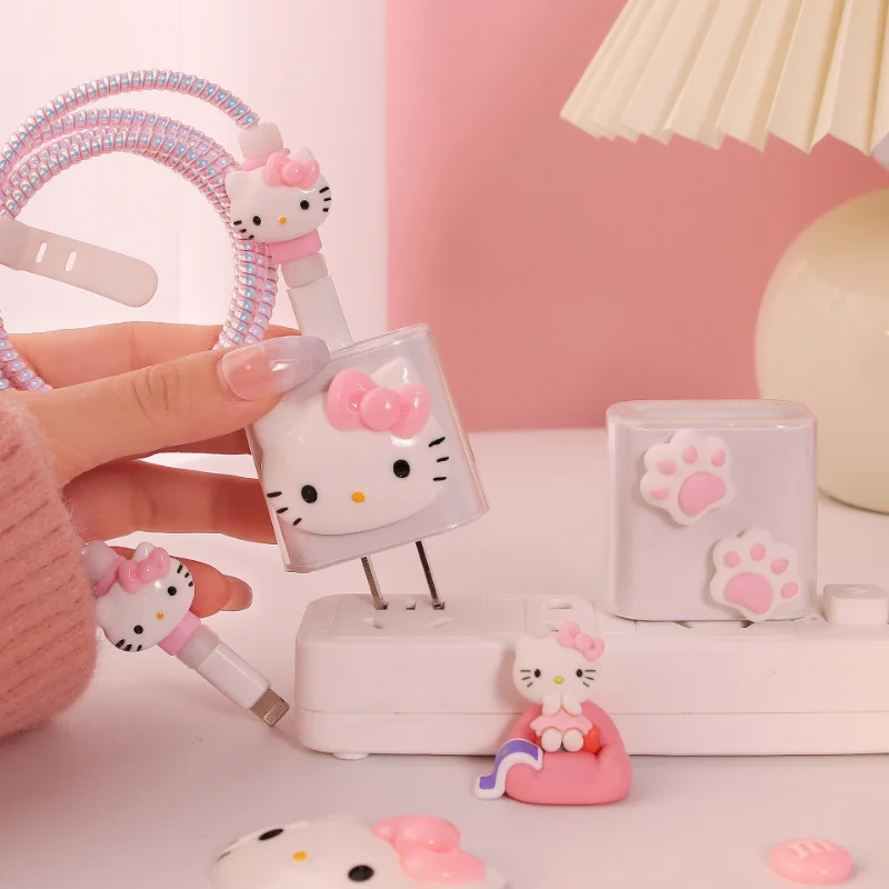 

2023 Kawaii Hello Kitty Data Cable Protection Rope Sanrio Accessories Anime Cartoon Break Proof 20w Charger Protective Cover Gif