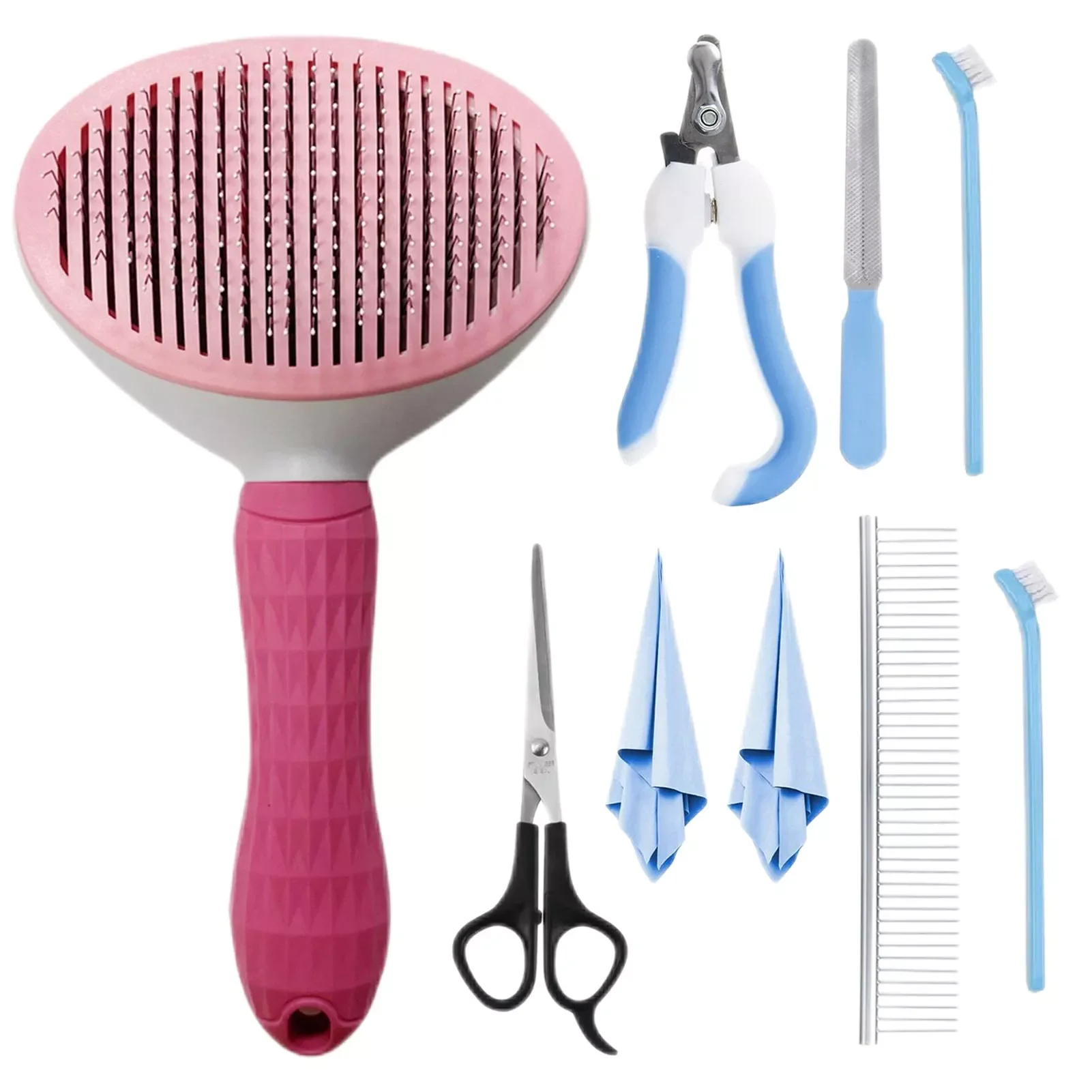 

Cat Brush For Shedding Professional Dog Grooming Kit Of 9 Tools Pet Shedding Brush With Nail Clipper/File/Cleaning Cloth For