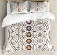 flower of life duvet cover set sacred geometry themed various shapes triangles circles squares chakra zen bedding set multicolor