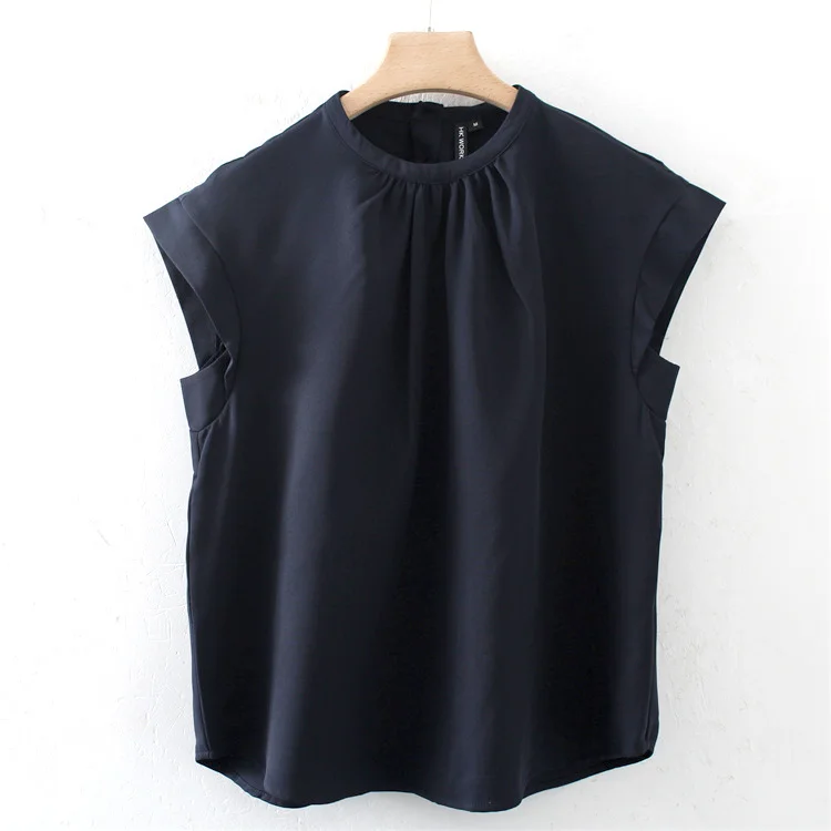 

SuperAen 2022 Летний Тонкий новый пуловер на пуговицах с круглым вырезом, тонкая Однотонная рубашка с коротким рукавом, повседневные женские топы