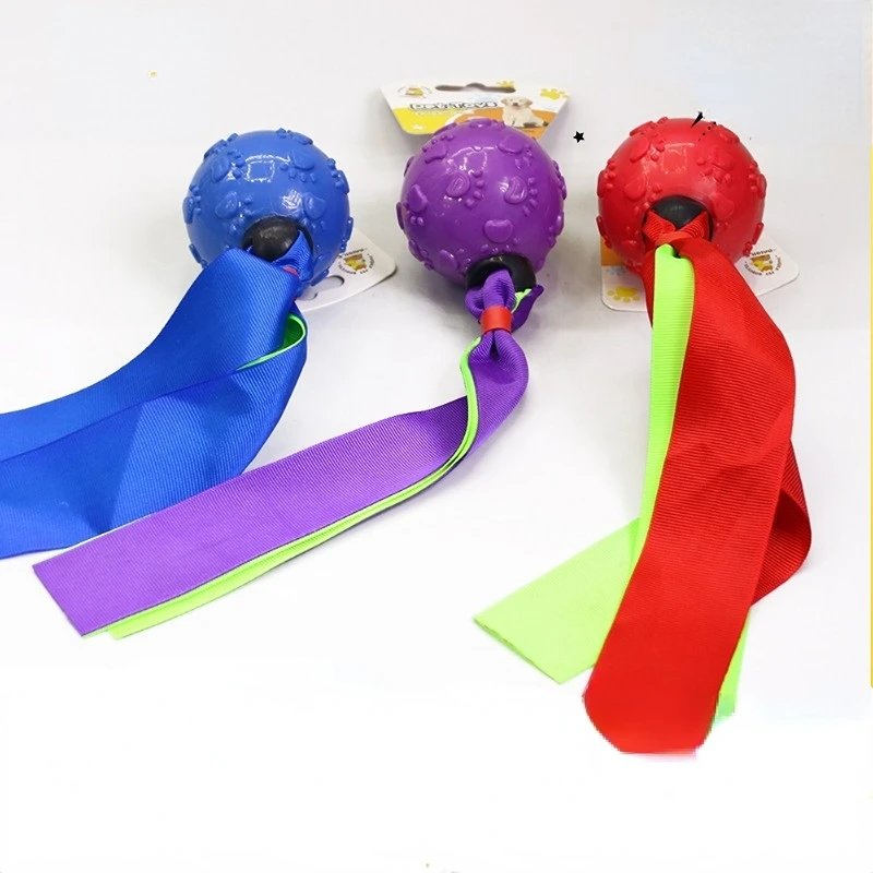 

Pet Dog Toys Molars Teeth Cleaning Rubber Balls Ribbons Chewable Intelligence Training Dog Toys