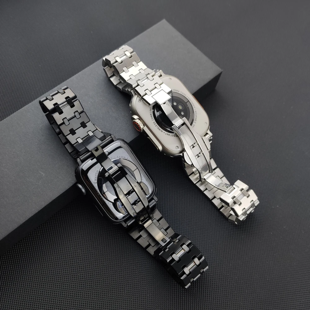 Фото Ремешок из нержавеющей стали для apple watch ultra 49 мм 45 мм 44 мм 41 мм 40 мм, роскошный браслет для iwatch ultra SE 8 7 6 5 4 3 42 мм №4