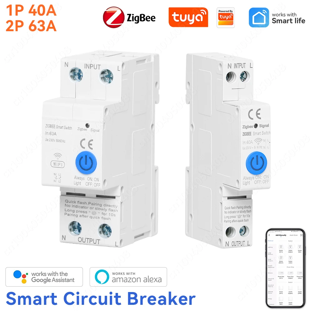 

ZigBee Din Rail Circuit Breaker 1P 40A 2P Smart Timer Switch Relay Remote Control With Tuya Smart Home Voice Alexa Google Home