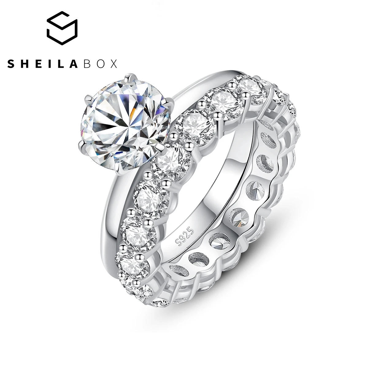 

Бриллиантовое кольцо Sheilabox с муассанитом, Женский комплект серебряных колец, легкое Роскошное дизайнерское кольцо, Подарок на годовщину