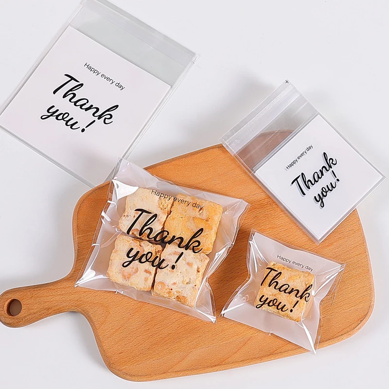 

100PCS Simple Cookie Bread Self Adhesive Bags Thank You Packaging Bag Plastic Gift Packaging Handmade Cookies Nougat Moon Cakes