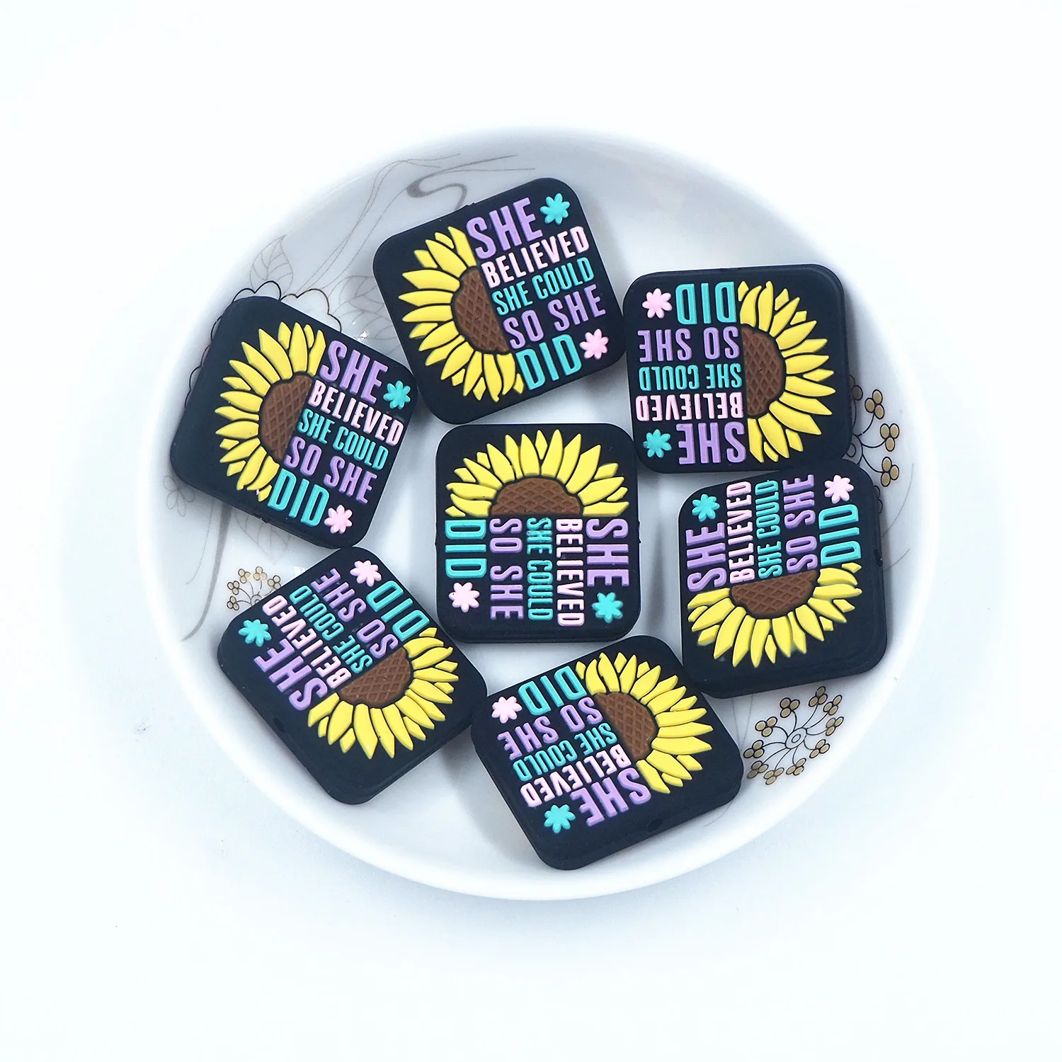 Chenkai 10 шт. силиконовые фокусные бусины с буквенным принтом для бусин Подвески