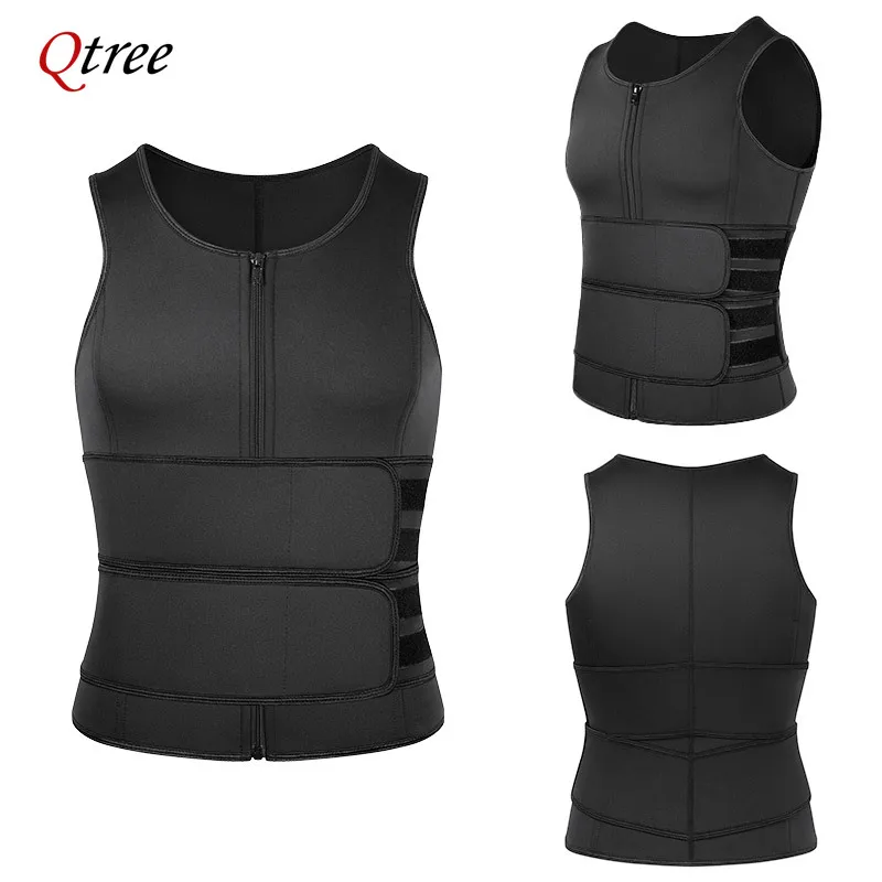 Men's Body Shaper Waist Trainer Sauna Vest Double Belt Sweat Shirt Corset Top Abdomen Slimming Shapewear Fat Burn Fitness Suits