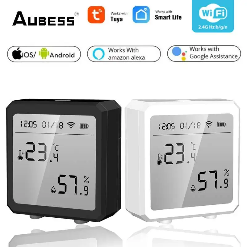 

Датчик температуры и влажности AUBESS Tuya Wi-Fi, комнатный гигрометр, термометр, детектор, дистанционное управление, Alexa Google Home
