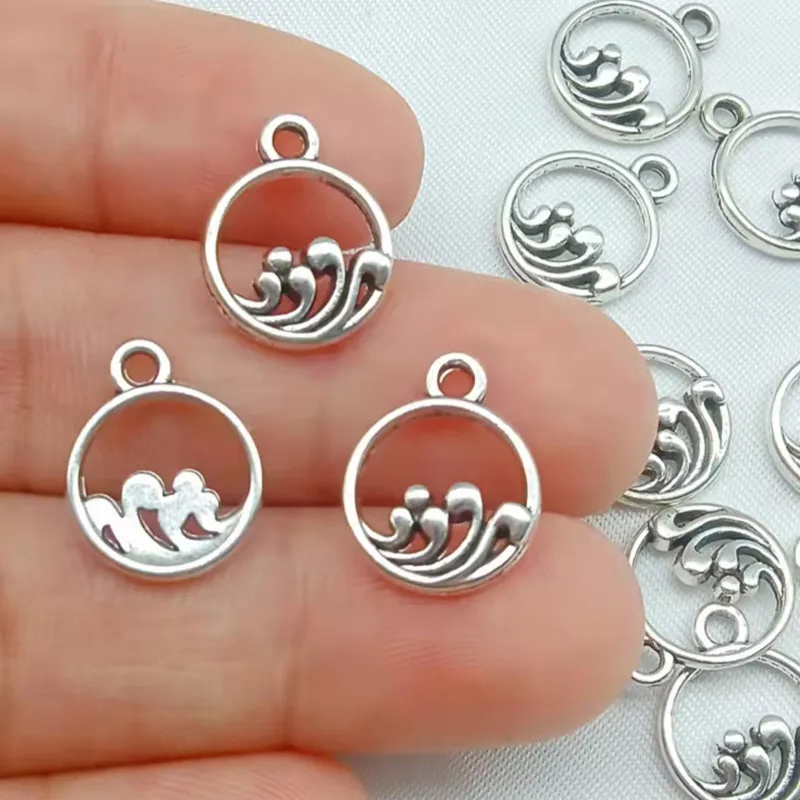 

40pcs Charms 14x11mm Wave Charms For Jewelry Making DIY Jewelry Findings Antique Silver Color Alloy Charms Pendant