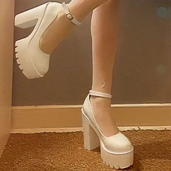 

Women Classic Pumps Fashion Platform Shoes On High Heels Chunky Heel 2023 Spring Fashion Mary Jane Punps Buckle Strap School