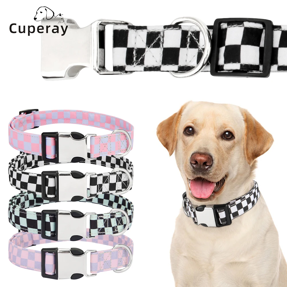 

Personalized Dog Collar Adjustable Soft Comfortable for Small Medium Large Dogs or Cats Outdoor Walking Running Checker Pattern