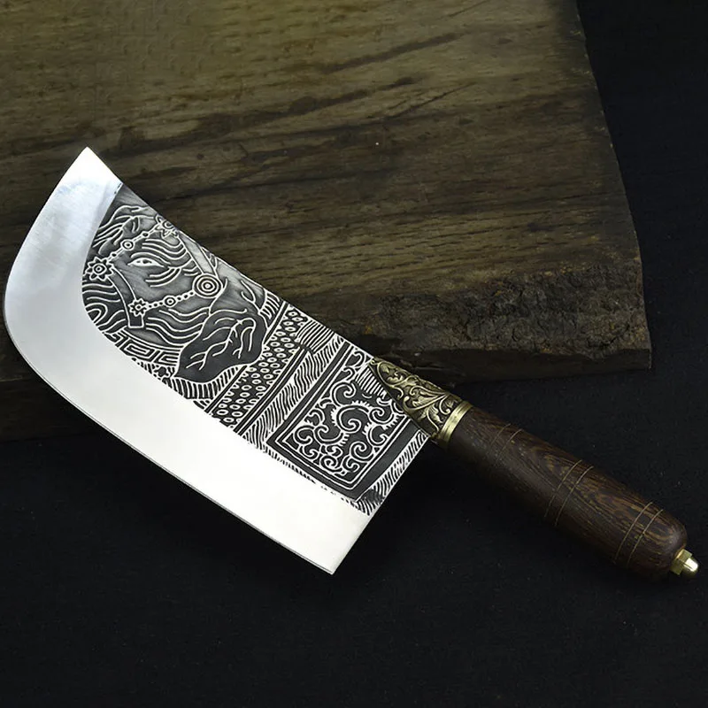 

Longquan Chinese Chef Knife Handmade Forged Copper Decor 8 Inch Sharp Butcher Slicing Cleaver Kitchen Knives Meat Poultry Tools
