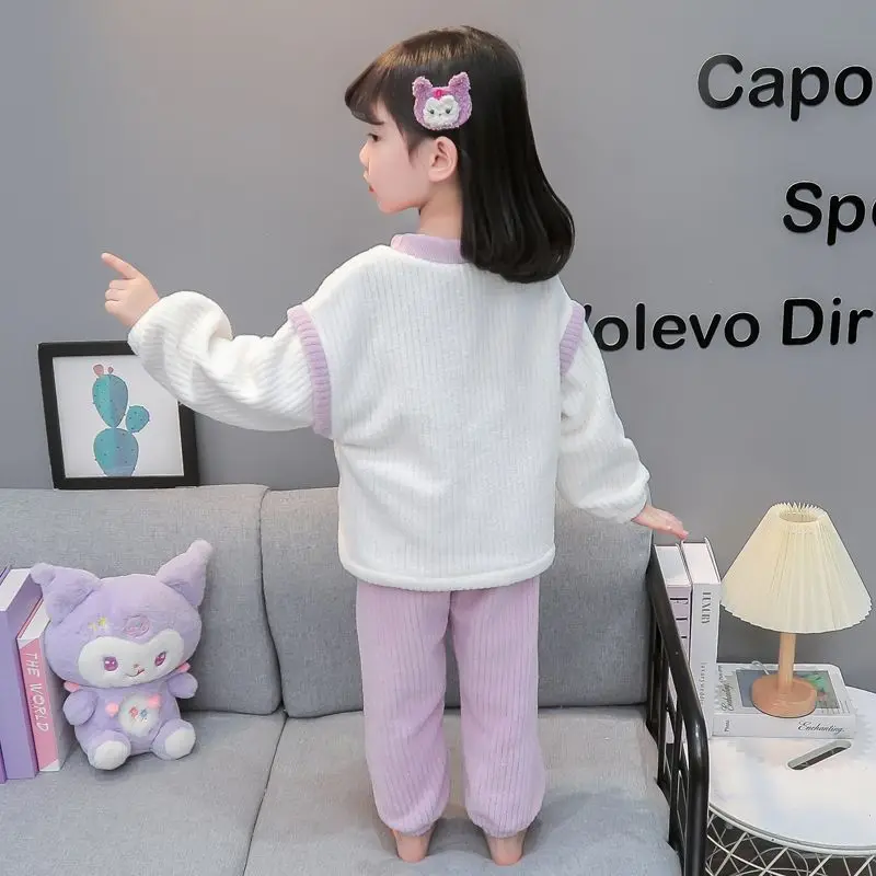 Kuromi Sanrio пижамы для новой девочек осень-зима Kawaii мультфильм коралловый флис