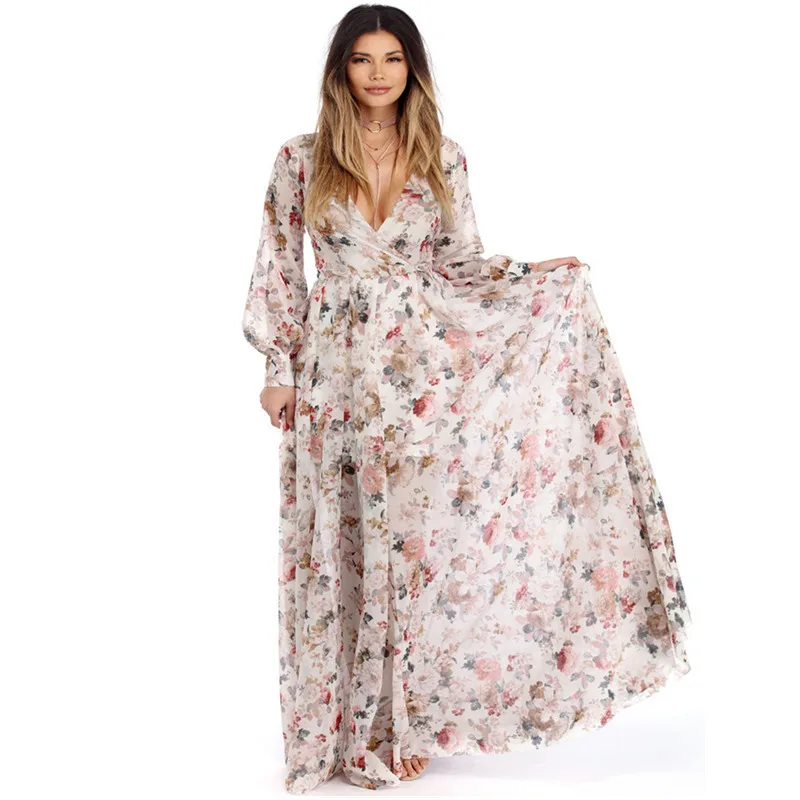 Длинное платье для беременных с цветочным принтом