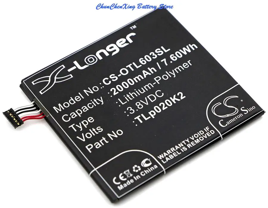 Аккумулятор Cameron Sino 2000 мАч TLp020K2 для Alcatel One Touch Idol 3 4.7 OT-6039 6039H 6039J 6039K 6039S 6039Y