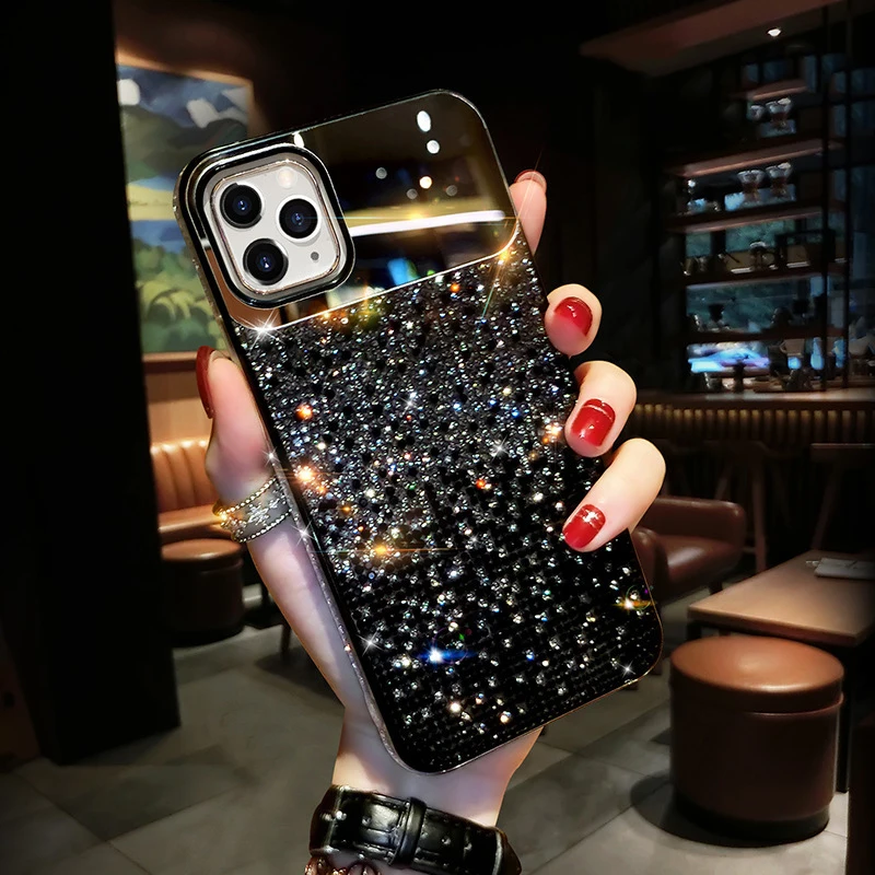 

Light Luxury Fashion Makeup Mirror Set Rhinestone Phone Case For Iphone 7 8 11 12 13 X XR XS MAX Pro Mini Plus
