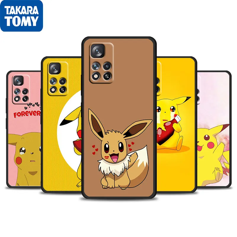 

Cartoon Pikachu Kawaii For Xiaomi Redmi Note 11 10 11T 10S 9 9S 8 7 5G 4G Silicone Soft Black Phone Case Fundas Coque Capa Cover