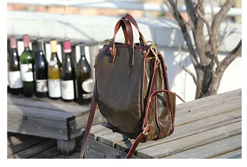 Vintage luxury genuine leather men multi-pocket handbag outdoor travel designer high quality real cowhide work shoulder bag