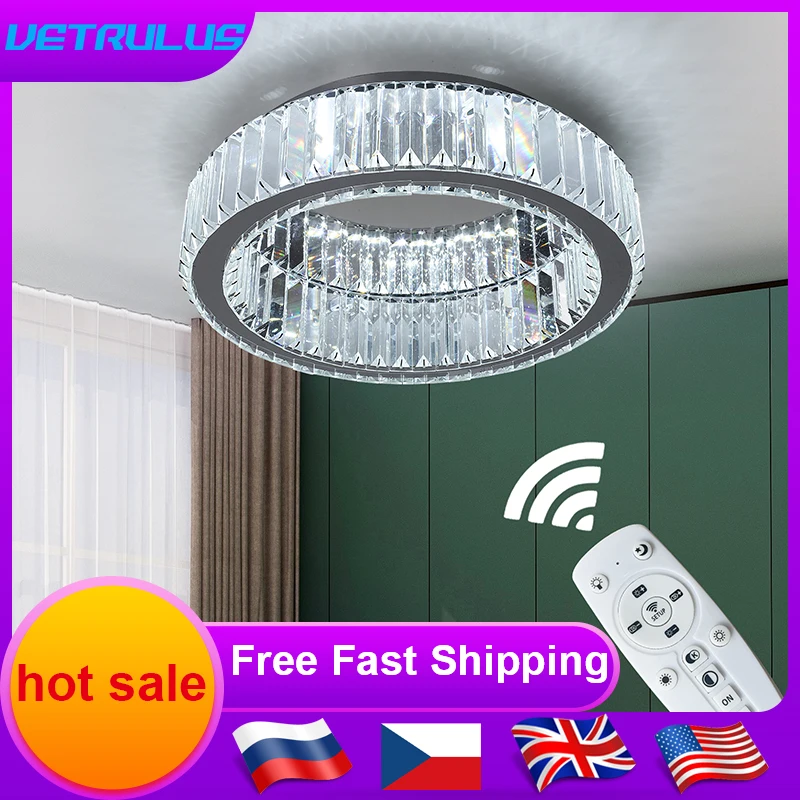 

Modern Big Crystal Led Ceiling Lamp Dimmable Chandelier Remote Control Light For Living Dining Room Foyer Hall Bedroom Fixture