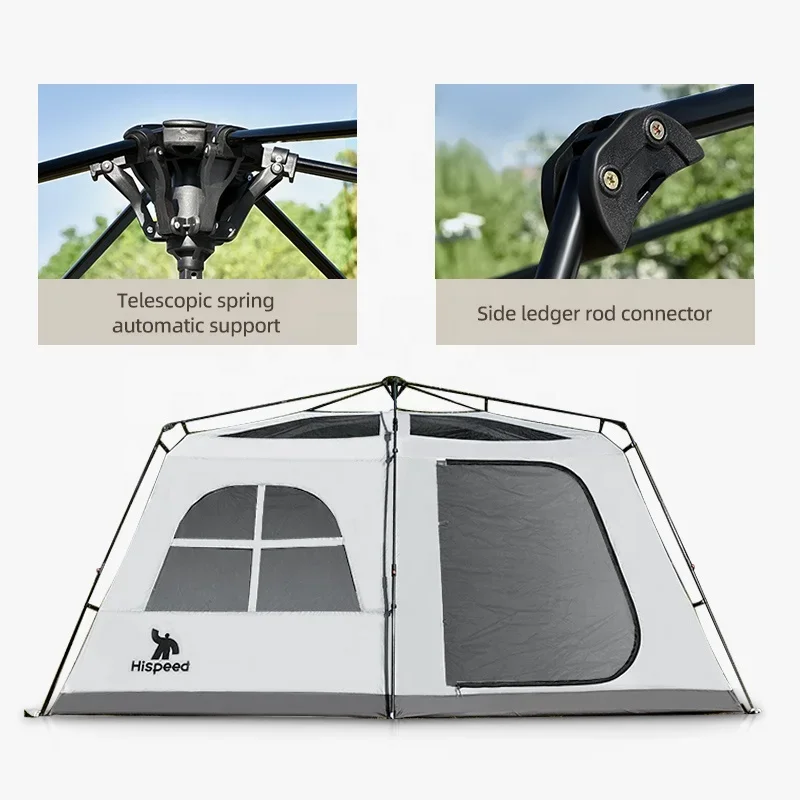 Фото HISPEED Wild Tent Glamping Простая установка Большое пространство 4,4*2,5 м 2 комнаты Водонепроницаемая автоматическая уличная палатка №4