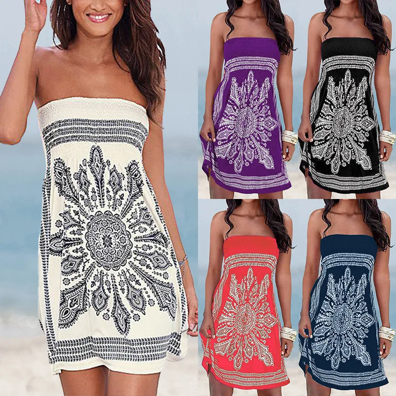 

Vestidos Elegantes Mujer Off Shoulder Dress 2022 Summer Women's Sexy Slim Wrap Chest Sleeveless Beach Dresses