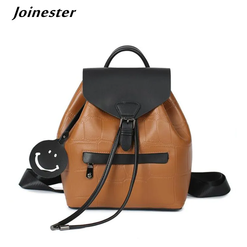 

Color Block Flap Backpack for Women Genuine Leather Satchel Bag Girls Schoolbag Multipurpose Shoulder Bags Female Purse Handbag
