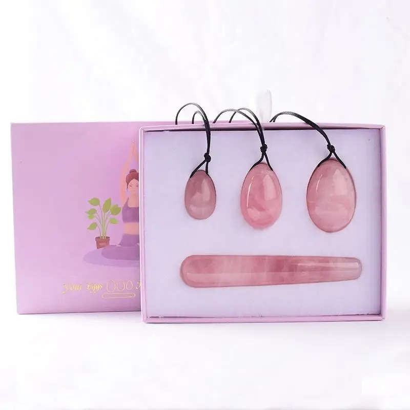 Jade Custom Sex Rose Quartz Set Of 3 Polar Yoni Eggs for Women With Gift Box Undrilled and Drilled