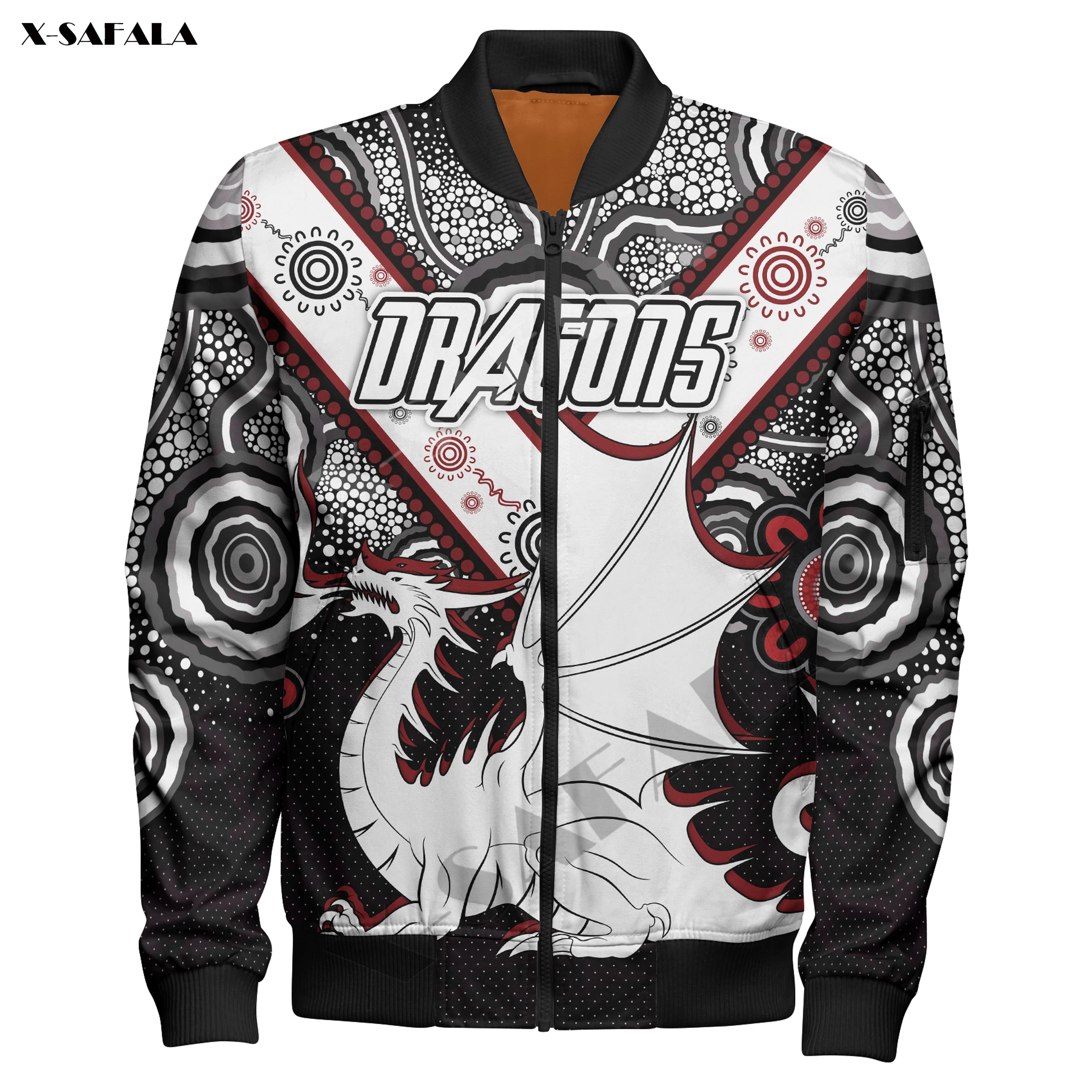 

Australia St.George Rugby Anzac Day Dragons 3D Printed Bomber Thick Jacket Man Outwear Flight Pilot Tattoo Zipper Coat Overcoat