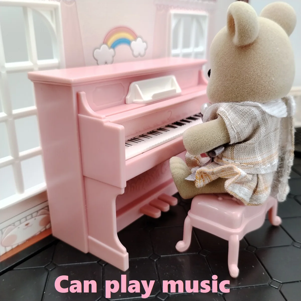 

1/12 doll house accessories and furniture Piano with music toys for girls boys Kitchen bathroom for doll kids games gift set