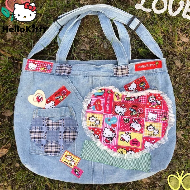 

Hello Kitty Y2k Vintage Denim Handbags Women Sanrio Shoulder Bag Large Capacity Crossbody Bag Fashion Casual Girl Shopping Bag