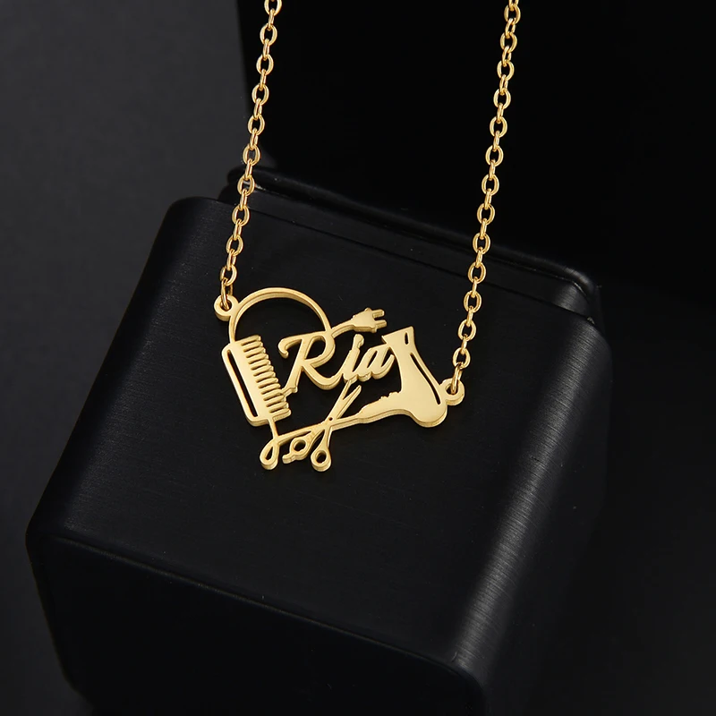 Goxijite персонализированное имя ожерелье из нержавеющей стали на заказ ножницы фен
