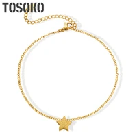 tosoko stainless steel jewelry frosted five pointed star pendant anklet womens fashion plated 18k gold anklet bss036