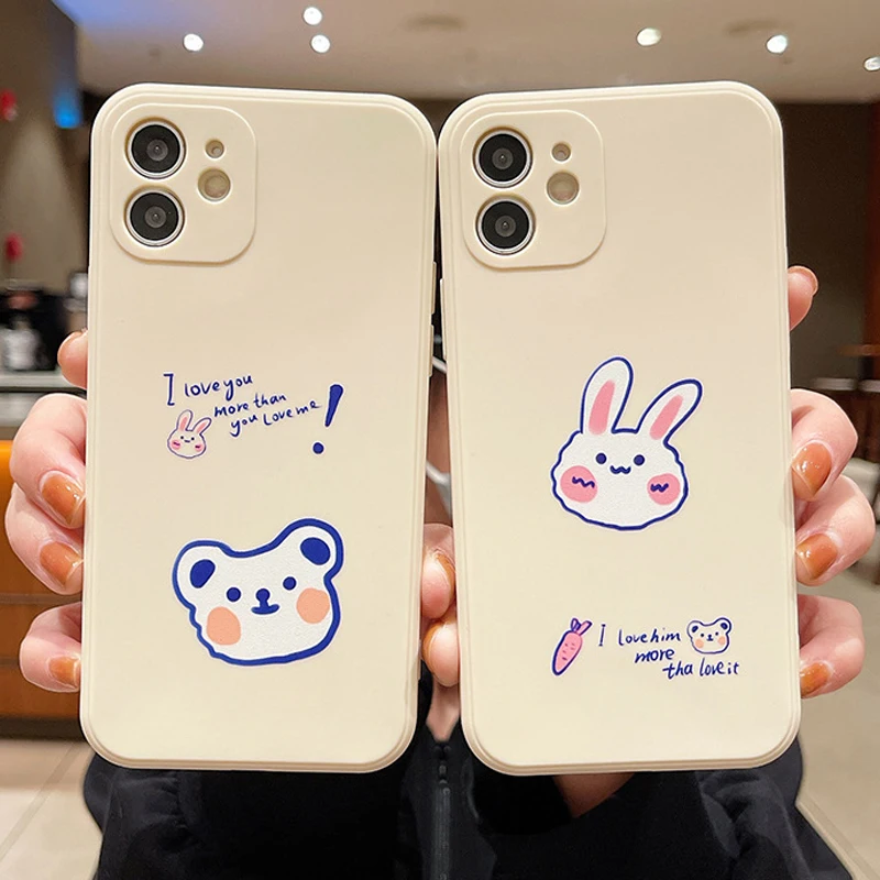 

Lovers’ Cases For iPhone 6 7 8 11 12 13 Pro Max Mini Pro Max X XR XS Max SE 2020 6S Plus Lovely Rabbit Bear Soft Silicone Cover
