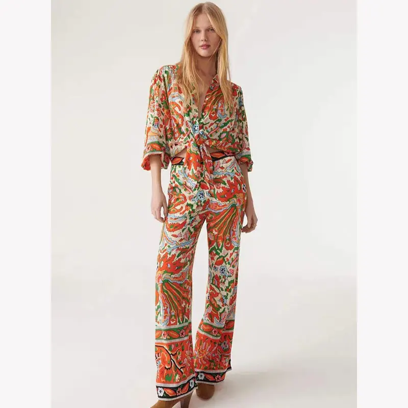 2023 Romantic Ethnic Style Printed Wide-leg Pants Casual Trousers