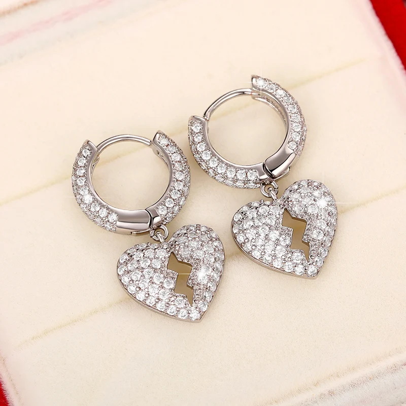 

Luxury Trendy Full CZ Heart Dangle Earrings Women/Men Fashion Versatile Ear Accessories Couple Earrings Gift Hot Jewelry