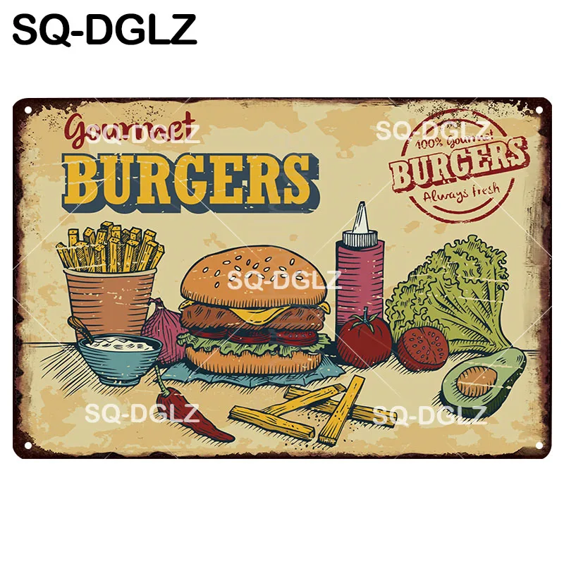 

BURGERS Plaque Metal Sign Vintage Bar Decor Tin Sign Vintage Pub Bar Decor Metal Borden Art Poster Plate