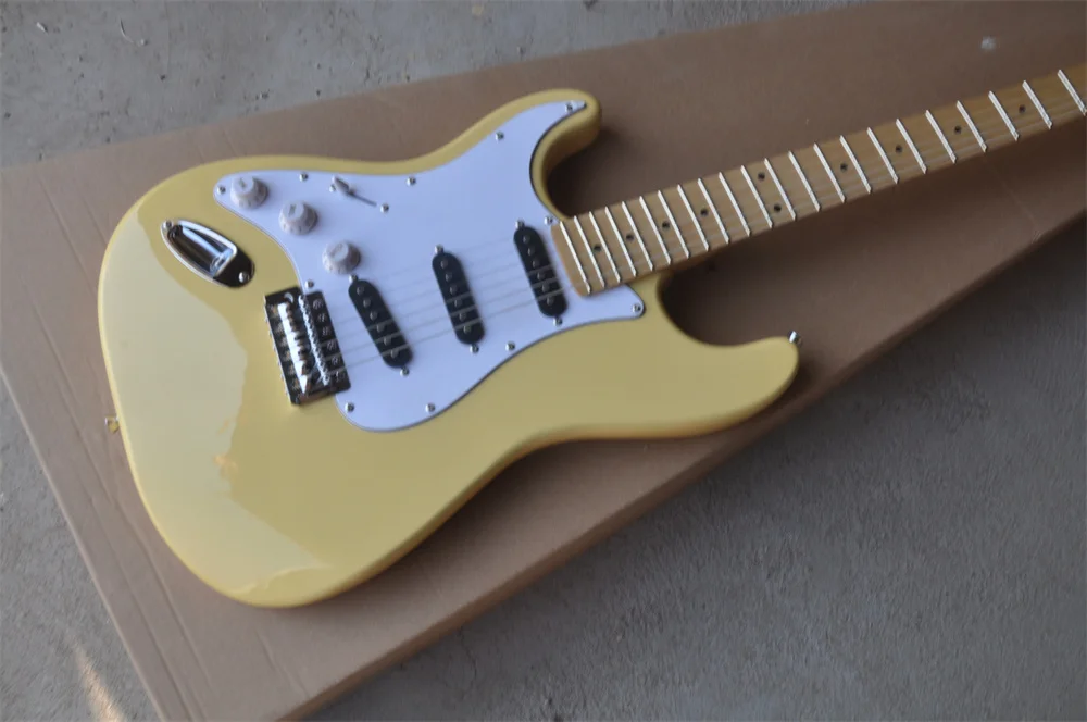 

Chinese guitar factory custom st cream yellow left hand blue Guitar Electric Guitar Real photo Top quality in stock 202234