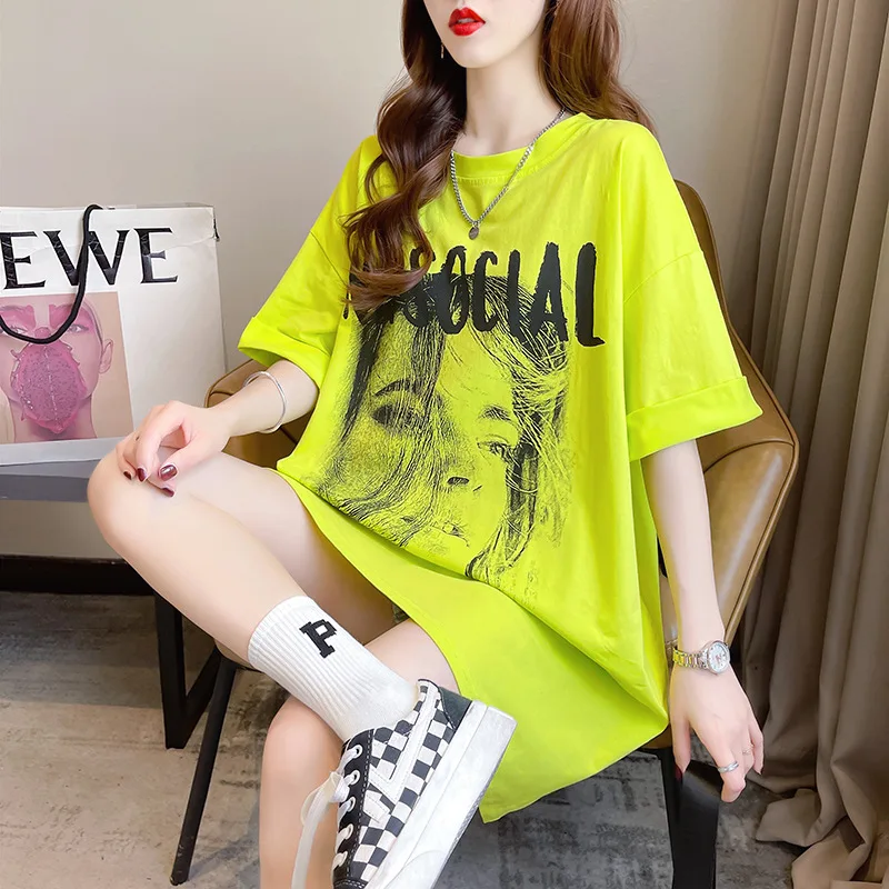 

2022 Summer New Korean Version Simple Printing Round Neck Cotton Short-sleeved T-shirt Women