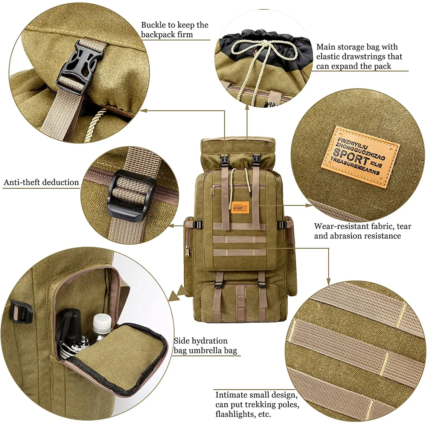 Outdoor Tactical Backpack,Mountaineering Backpack,75L Large Capacity Waterproof Military Backpack for Camping Hiking Traveling