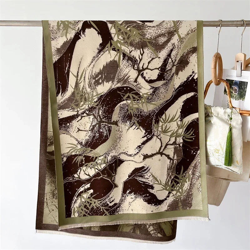 2024 роскошный шарф с цветочным принтом для женщин теплые зимние кашемировые шарфы