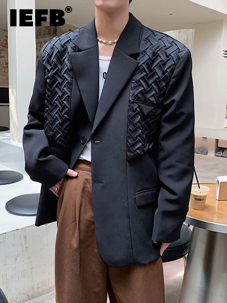 

IEFB Autumn Knitting Men Coat Personalized Design Loose Suit Fashion 2022 Korean Weave Design Solid Color Male Jacket 9A5315