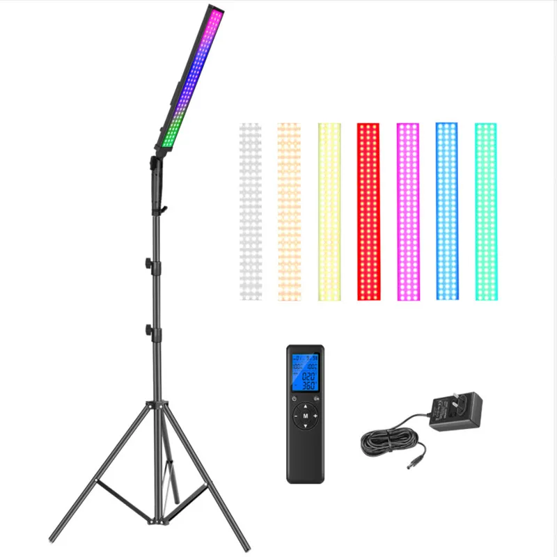 RGB LED Video Light Wand Full Colorful Tube Stick 21W Dimmable 3200K-5600K Handheld Lamp with 2.4G Remote for Party YouTube Live