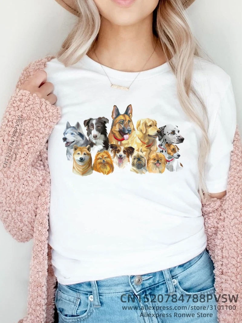 Женская футболка с забавным принтом собаки Y2K футболки коротким рукавом для